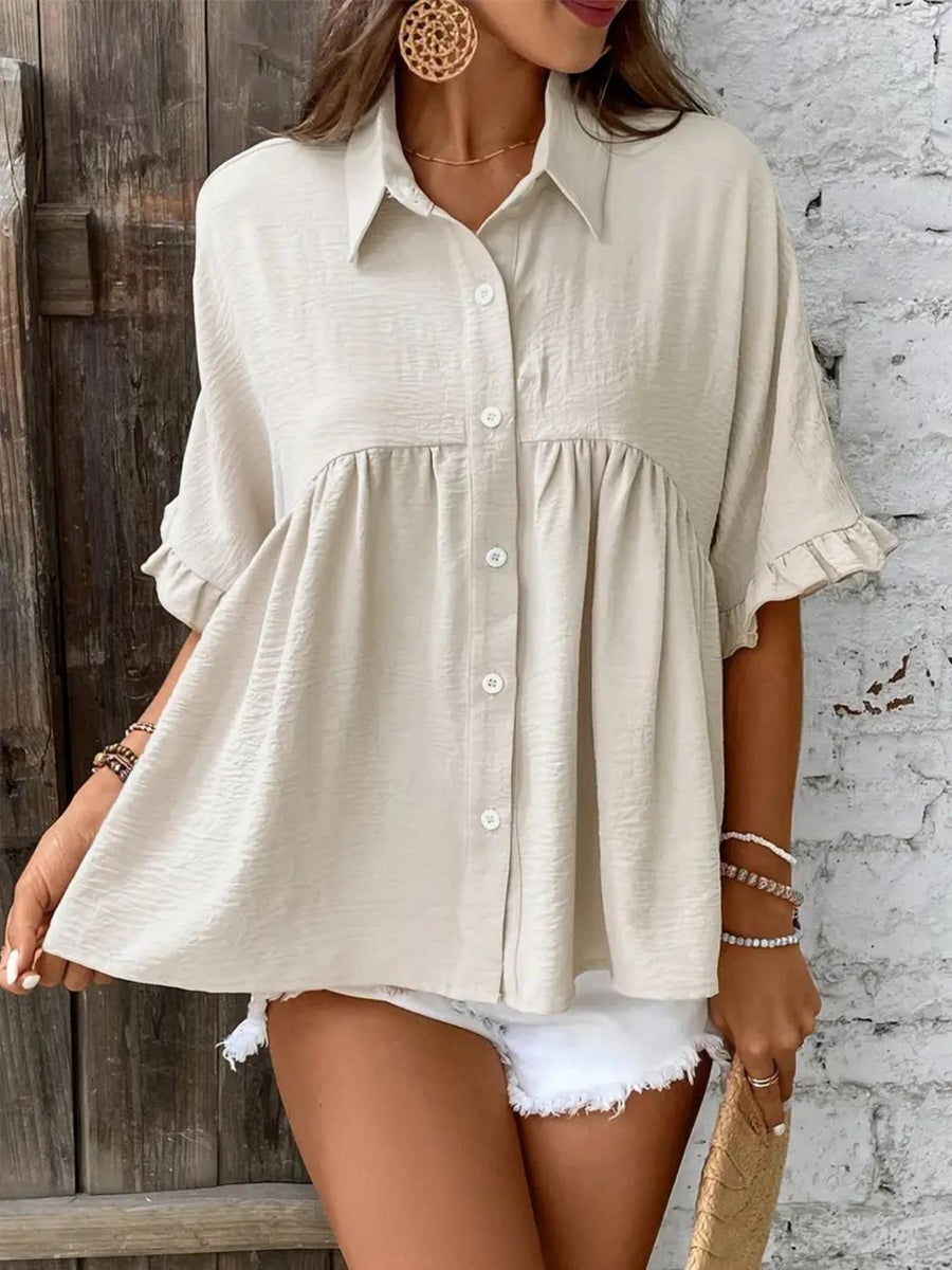 ELLASA™ - Casual Plus Size Ruffle Button-Front Blouse